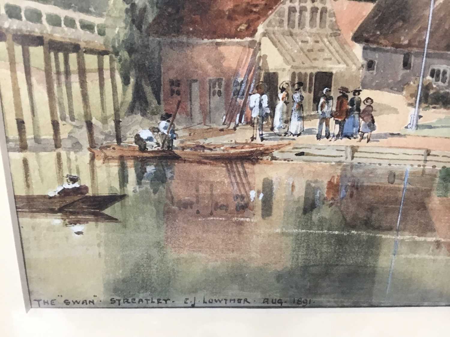 E J Lowther, watercolour - The Swan at Streatley on Thames, signed and dated 1891, together with two - Image 3 of 12