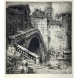 Hedley Fitton (1859-1929) signed etching - Rialto, Venice, mounted, 62cm x 52cm overall