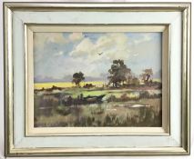 Arvind Limaye, contemporary, three landscape oils, 31cm x 41cm, framed