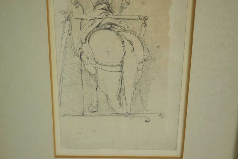 Samuel Prout (1783-1852) pencil sketch of a horse in harness, 18cm x 11cm, in glazed gilt frame - Image 4 of 6