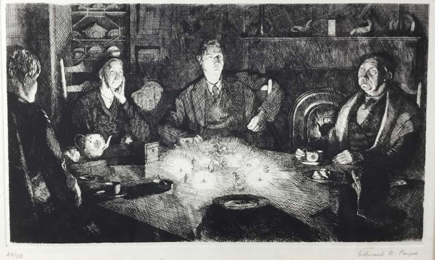 Edward Payne (1906-1991) etching, Family Group, 34cm x 22cm in glazed frame