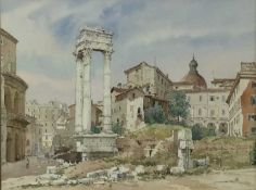 John Lynch, 20th century, watercolour - Corinthian columns by the theatre of Marcellus, monogrammed,