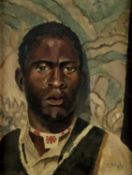 African School, circa 1930s, oil on canvas - portrait of a young man, indistinctly signed