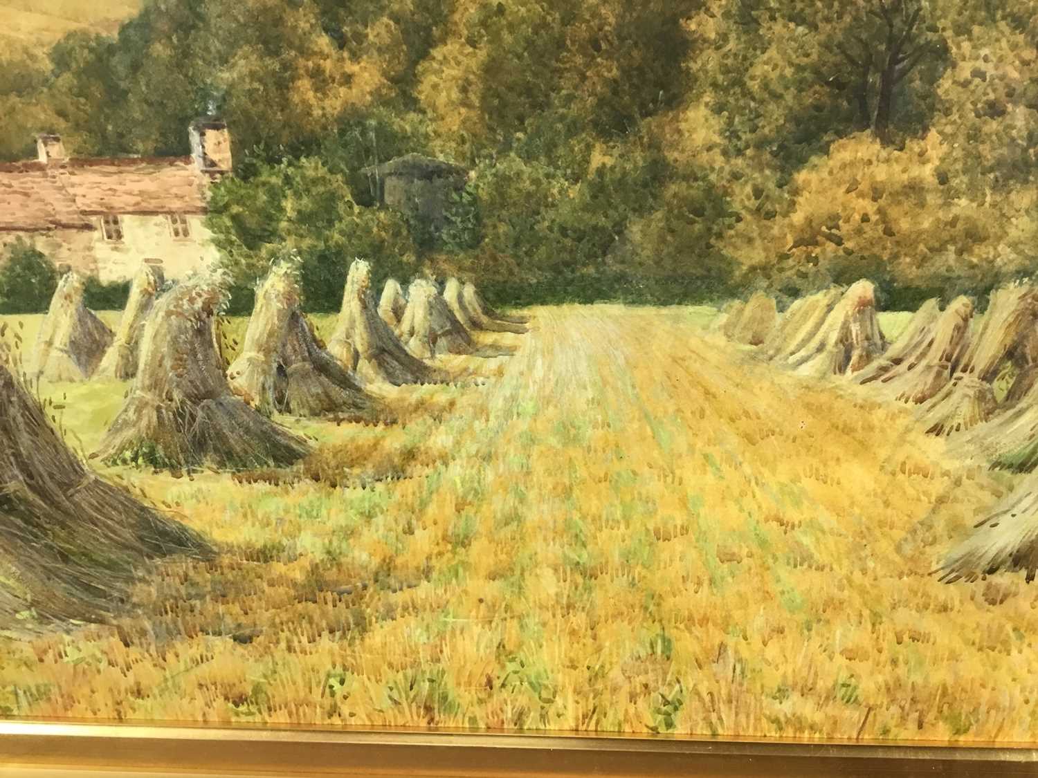 Charles L. Saunders (?-1915) watercolour - The Hay Stooks, signed, 44cm x 75cm, in glazed gilt frame - Image 7 of 10