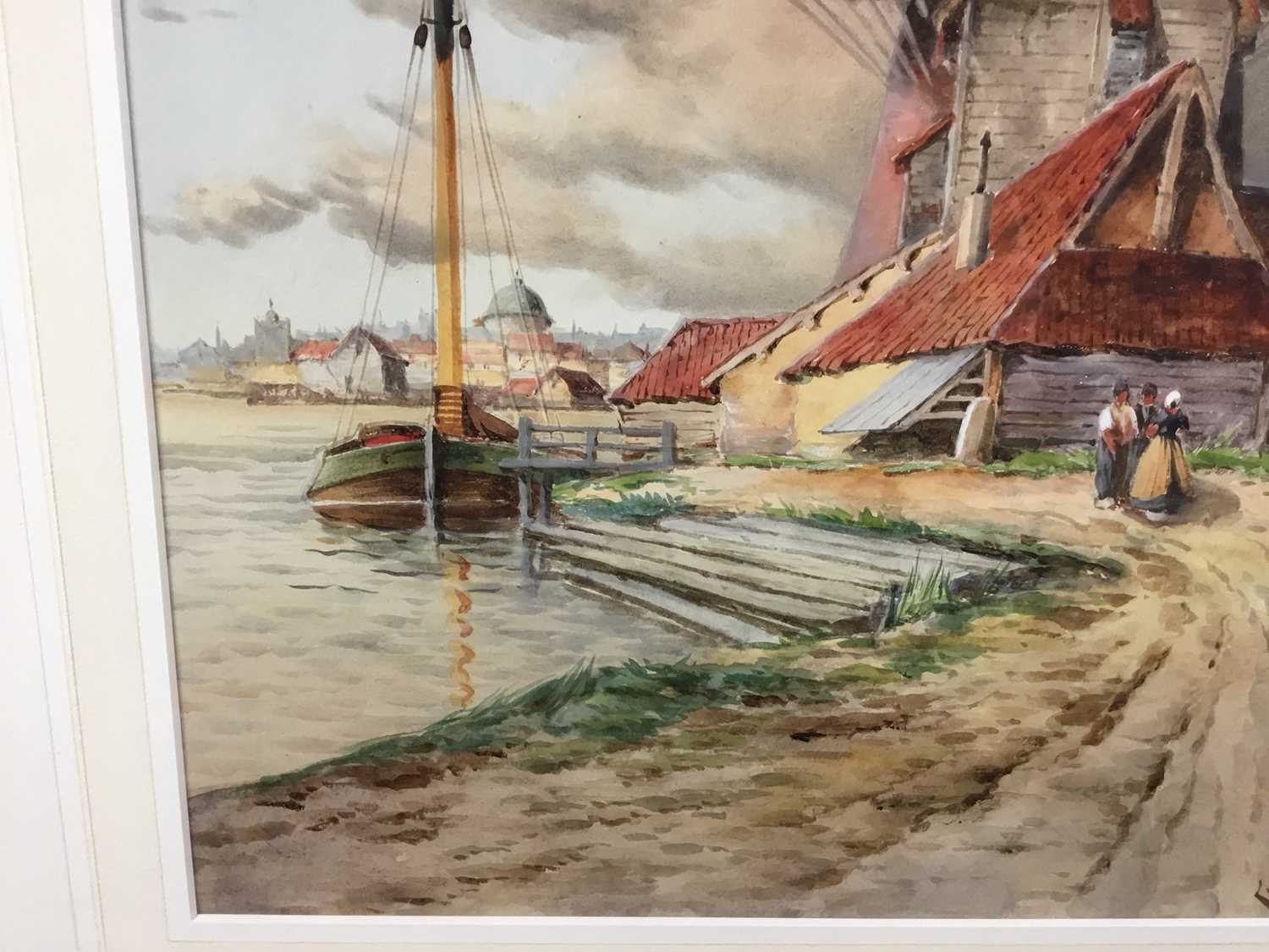 Louis Van Staaten (1836-1909) watercolour, Mill near Zaandam, signed, 60cm x 40cm, in glazed frame - Image 4 of 9