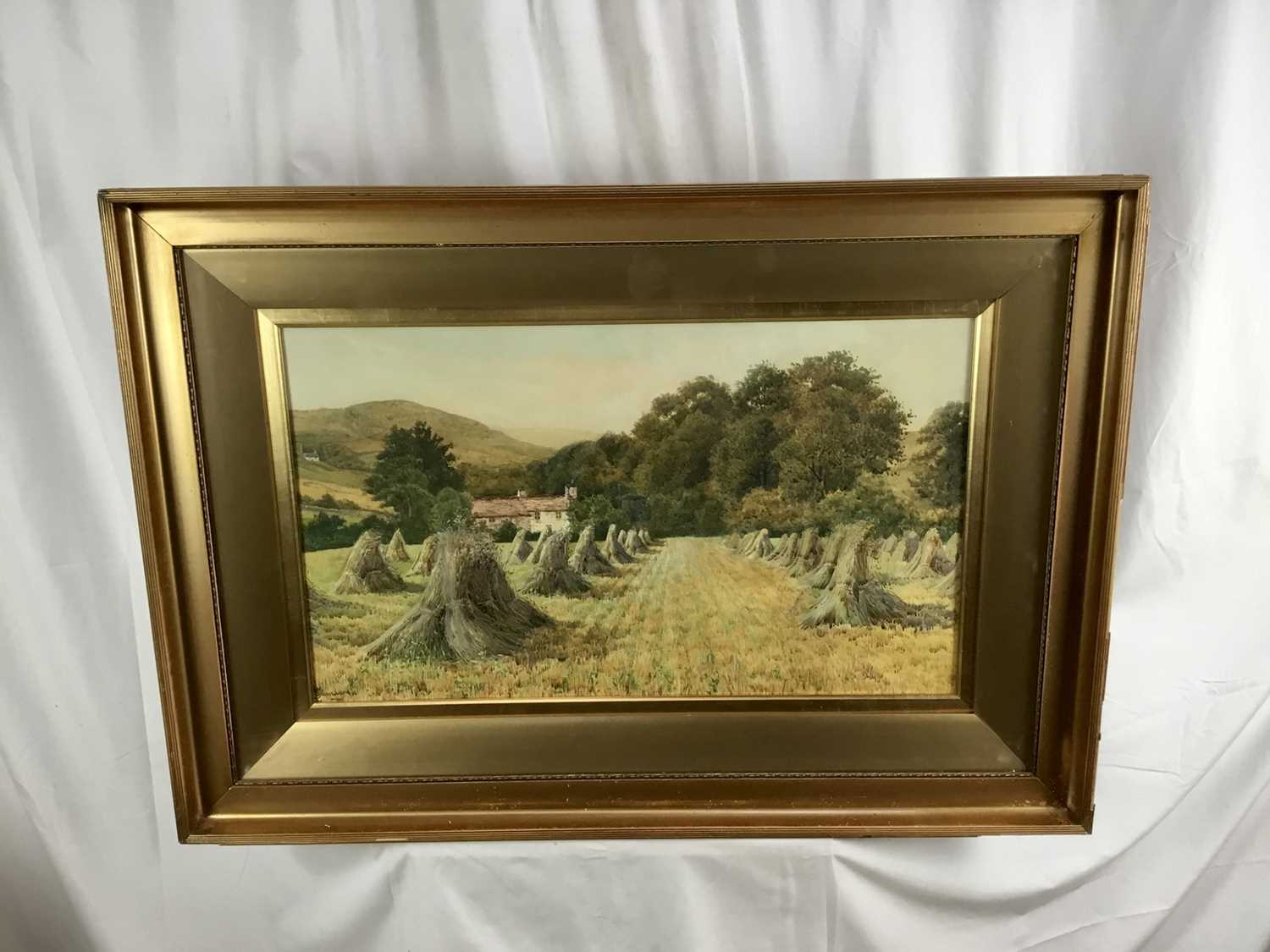 Charles L. Saunders (?-1915) watercolour - The Hay Stooks, signed, 44cm x 75cm, in glazed gilt frame - Image 2 of 10