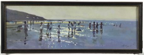 Peter Z. Phillips, oil on canvas, Children playing at the beach in the sunshine, signed, in Hogarth