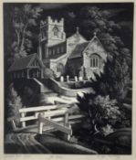 George Mackley (1900-1983) limited edition wood engraving - Church Path, signed in pencil, framed