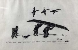 Thomassie Echaluk (Inuit 1935-2011) stonecut print signed and titled in pencil