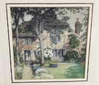 Edward Walker (1879-1955) pencil study - cottage and garden, signed, 18cm x 18cm