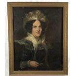 English School (mid 19th century) oil on canvas, Half length portrait of a lady, in lace bonnet, 77
