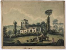 Early 19th century pencil and watercolour of Hornsey Church, together with another watercolour lands