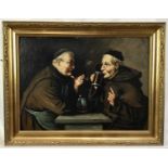 Italian School late 19th century, pair of oils on board, monks cooking and drinking, indistinctly s