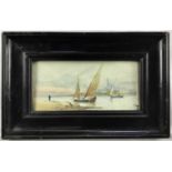 E Marchellin watercolour - On the Nile, signed, 11cm x 24cm, in ebonised frame