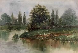 Early 20th century English School oil on board, river landscape. Mounted and framed