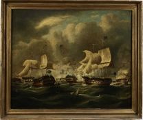 English School, 19th century, oil on canvas, Sea Battle, 50 x 60cm, framed. Provenance: From the Est