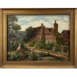 English School oil on canvas - A Cottage Garden in summer, 30cm x 40cm, framed