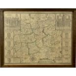 John Speede Map of Surrey Described and Divided into Hundreds, 39cm x 52cm, in glazed frame