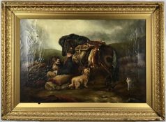 19th century oil on canvas - Scottish sporting scene, signed Dixon 1891, 50cm x 75cm in gilt frame