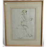 Toni Hayden, pen on paper, figure study, together with another figure study in pencil, signed below