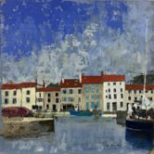 Ken Eastall, contemporary, oil on board - Harbour View, signed and dated '11, 40cm square, unframed