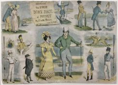 F Chasemore (19th century) coloured lithograph, 'Sketched at the First Boat Race at Putney', 34 x 50
