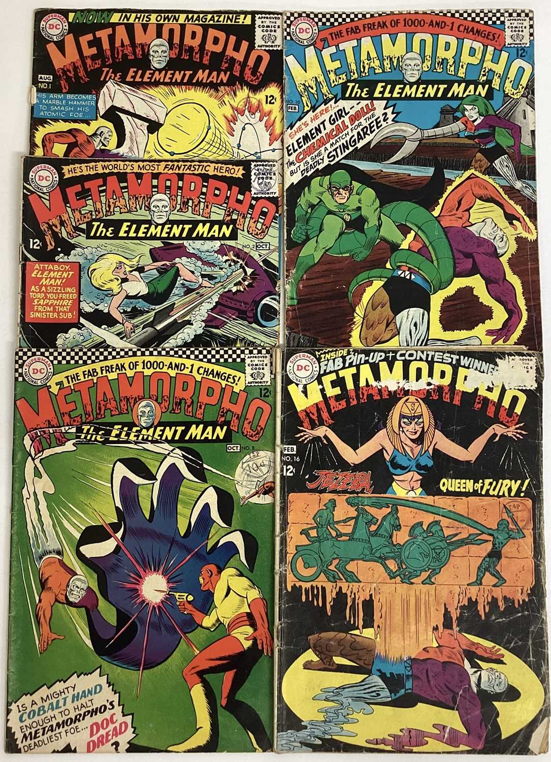 Five 1960's DC Comics, Metamorpho The Element Man #1 #2 #8 #10 #16