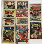 Marvel comics Hulk weekly comic 1979. Issues 1-5, together with Marvel team up weekly issue 1, Capta