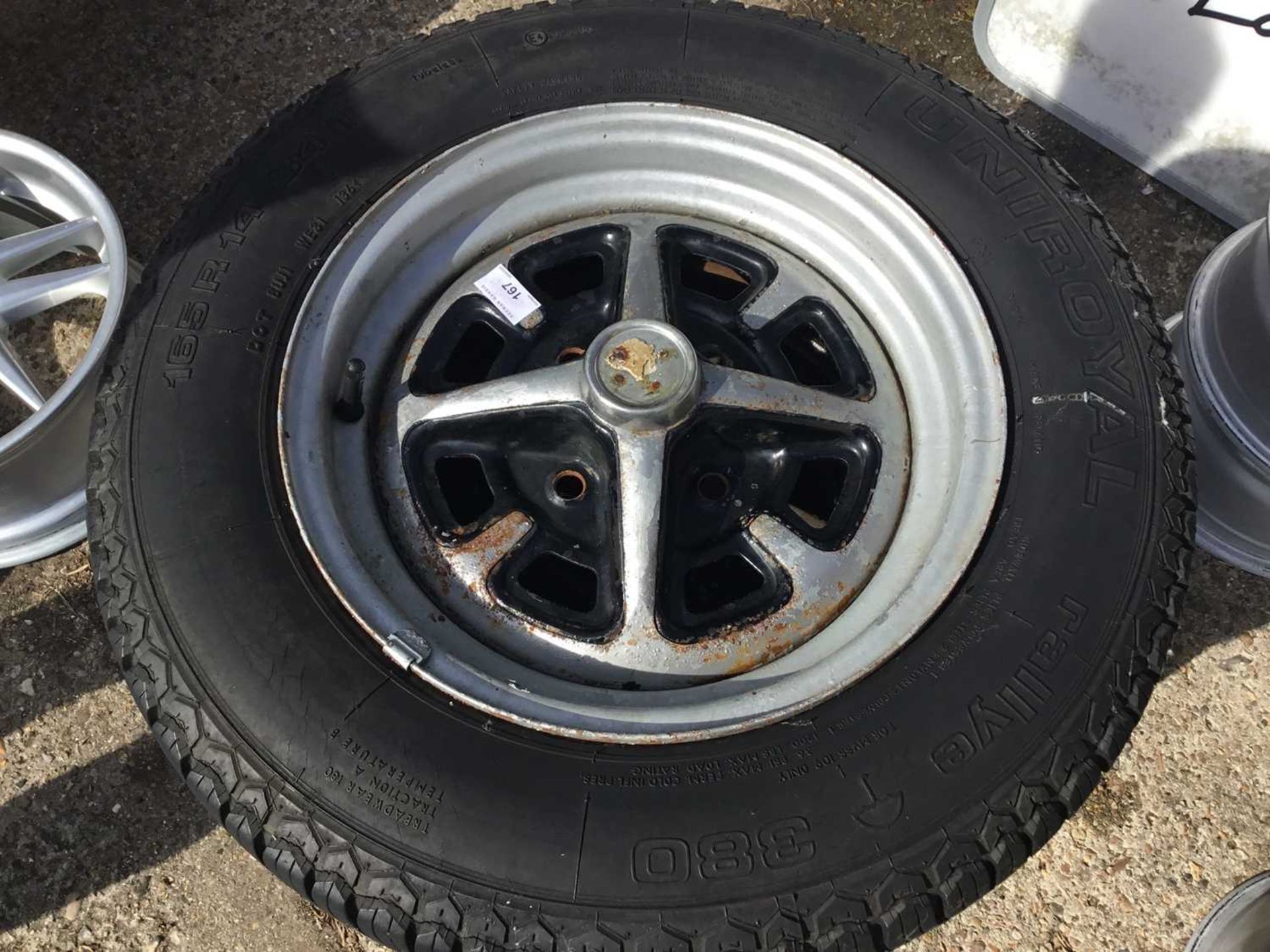 Five MGB rostyle wheels with tyres - Image 2 of 2