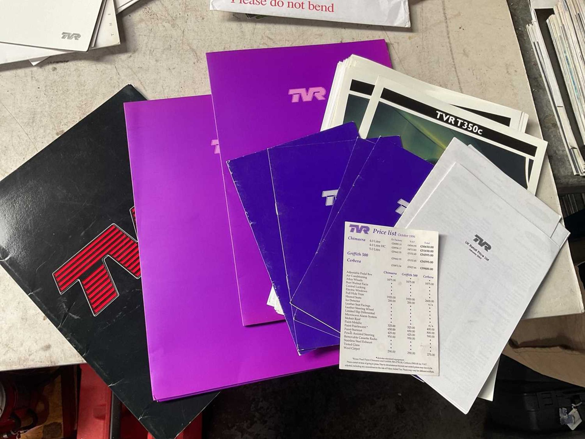 Group of TVR price lists, folders and other promotional material