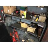 Metal work bench, with raised rear shelf, two drawers and under shelf, 1800mm x 610mm