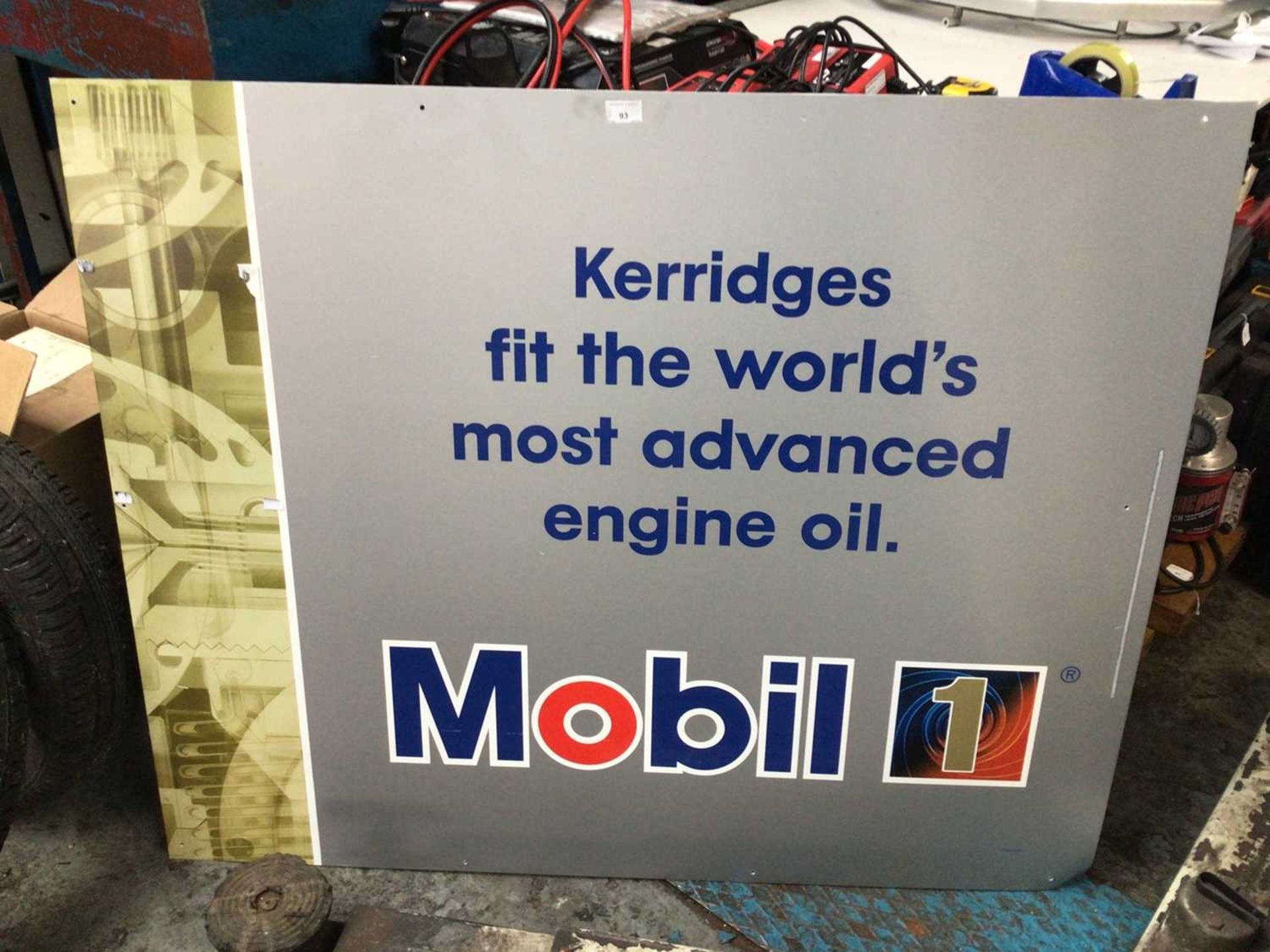 Mobil 1 metal garage sign, Mobil 1, "Kerridges fit the World's most advanced engine oil", 1250 mm x