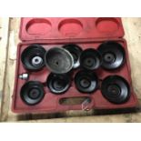 Cup type oil filter wrench set, cased