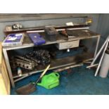 Metal work bench, with raise shelf, drawer and undershelf, 1820mm x 640mm