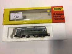 Hornby Minitrix BR green Diesel D5379 (wrong box) plus five MK1 blue/grey Corridor Composite carriag