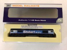 Dapol N gauge ND-067 Class 66 Stobart Rail 66411 Eddie the Engine plus Twin Pack Megafret Wagons Les