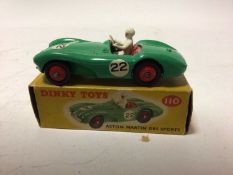 Dinky Aston Martin DB3 Sports Car No 110, in two different colourways, Green and Grey, both in origi