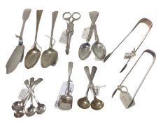 Group of Georgian and later silver, including a pair of sugar nips c.1740, two pairs of Georgian ton