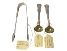Pair of George IV silver King's pattern salt spoons by William Chawner, London 1830 together with a