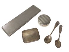 1940s silver cigarello case with engine turned decoration, 1920s silver powder compact, silver vesta