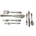 Pair of Victorian pierced and engraved silver fish servers, a Victorian patterned knife, fork and sp