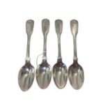 Set of four heavy fiddle, thread and shell pattern silver teaspoons, London 1825 and 1832 (William C