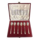 Cased set of six 1960s silver rat tail teaspoons