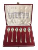 Cased set of six 1960s silver rat tail teaspoons