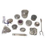 Group of silver and white metal, mostly boxes, including Danish and Spanish silver, and a pencil, pi