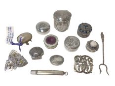 Group of silver and white metal, mostly boxes, including Danish and Spanish silver, and a pencil, pi