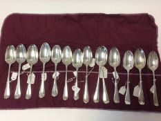 Collection of 18th century English Hanoverian pattern spoons, various hallmarks, and a later Edwardi