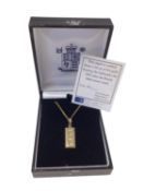 Royal Mint 9ct gold ingot pendant on 9ct gold chain, boxed