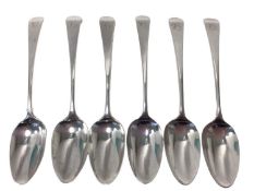 Set of six old English pattern silver spoons, London 1778 (Stephen Adams), each initialled to termin