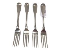Set of four fiddle pattern silver table forks, engraved lion passant to each handle, London 1807 (Ri